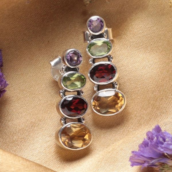 Alternate image for Four-Carat Faceted Multi-Gemstone Drop Earrings from India Stairs to Glory