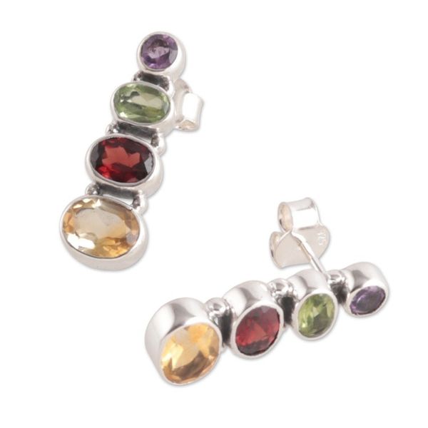Alternate image for Four-Carat Faceted Multi-Gemstone Drop Earrings from India Stairs to Glory