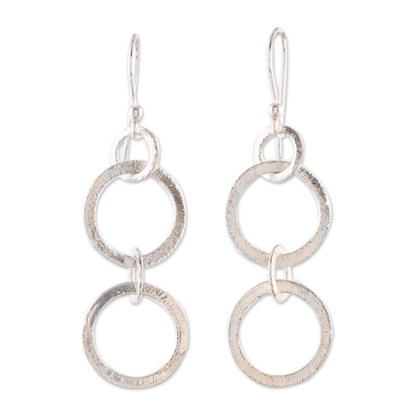 Alternate image for Textured Modern Sterling Silver Dangle Earrings from India Dancing Cycles