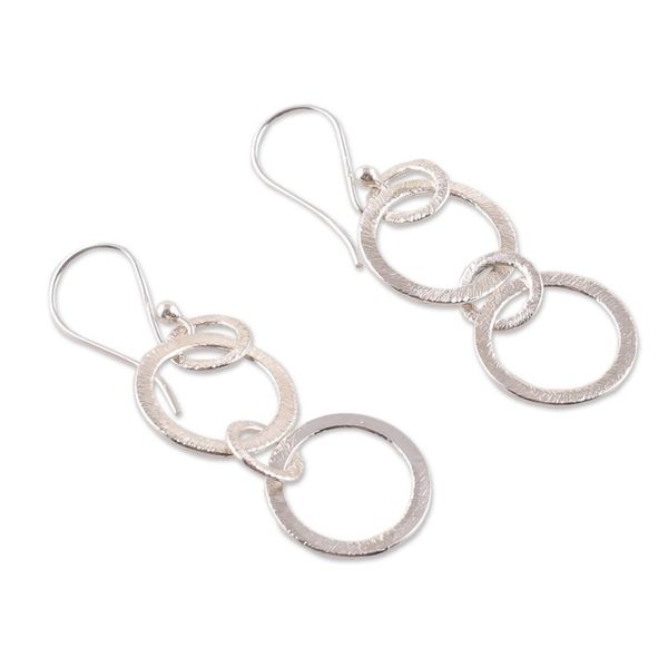 Alternate image for Textured Modern Sterling Silver Dangle Earrings from India Dancing Cycles