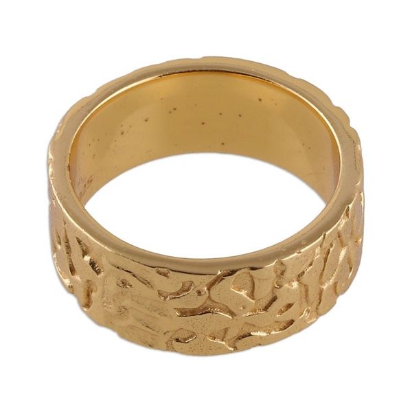 Alternate image for Polished 18k Gold-Plated Band Ring with Abstract Pattern Signatures of Victory