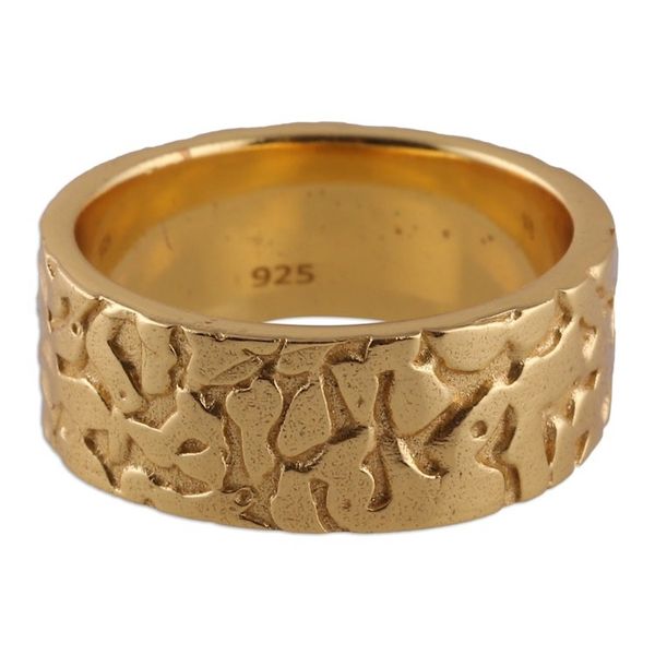 Alternate image for Polished 18k Gold-Plated Band Ring with Abstract Pattern Signatures of Victory