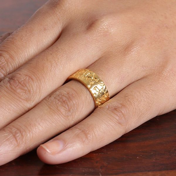 Alternate image for Polished 18k Gold-Plated Band Ring with Abstract Pattern Signatures of Victory