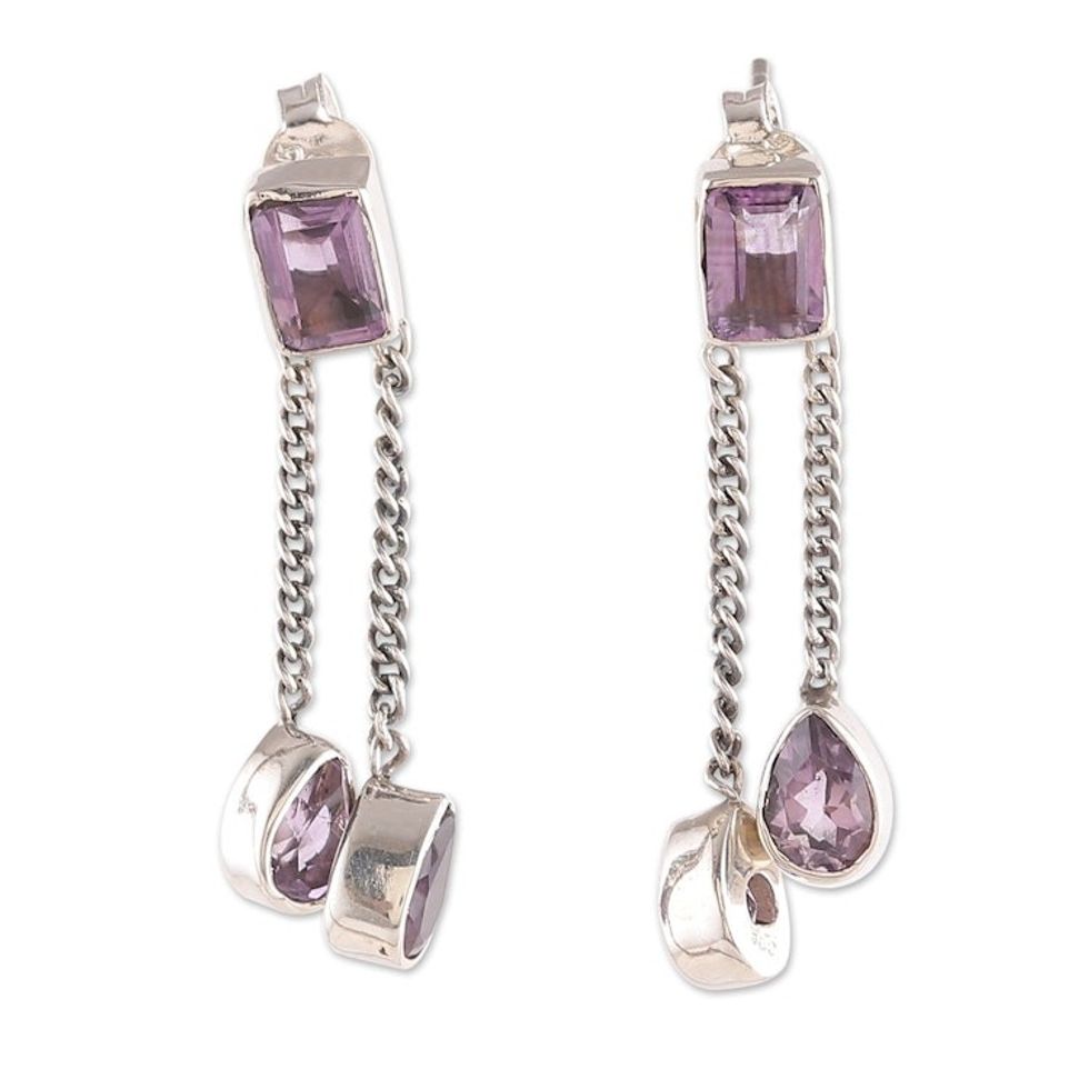 Five-Carat Faceted Amethyst Dangle Earrings from India 'Lilac Tale'