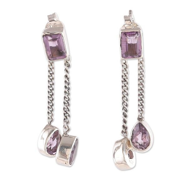 Alternate image for Five-Carat Faceted Amethyst Dangle Earrings from India Lilac Tale