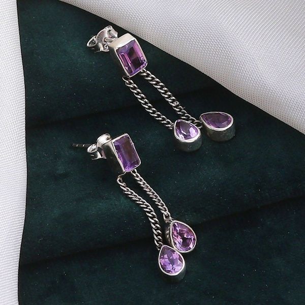 Alternate image for Five-Carat Faceted Amethyst Dangle Earrings from India Lilac Tale