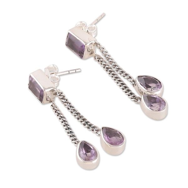 Alternate image for Five-Carat Faceted Amethyst Dangle Earrings from India Lilac Tale