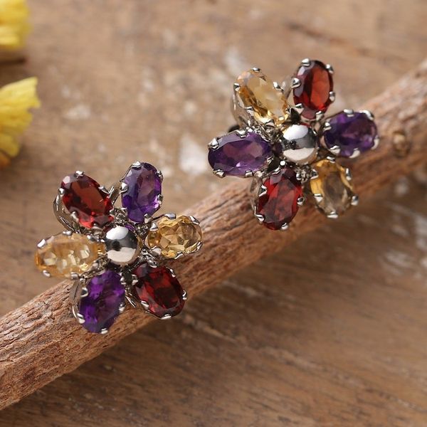 Alternate image for Floral Rhodium-Plated 6-Carat Multi-Gemstone Button Earrings Dream Petals