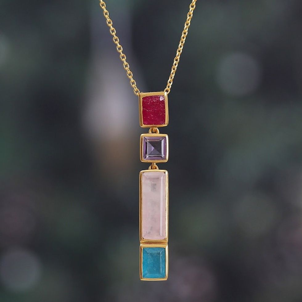 Polished 18k Gold-Plated Multi-Gemstone Pendant Necklace 'Vibrant Me'