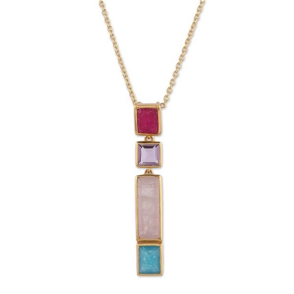 Alternate image for Polished 18k Gold-Plated Multi-Gemstone Pendant Necklace Vibrant Me
