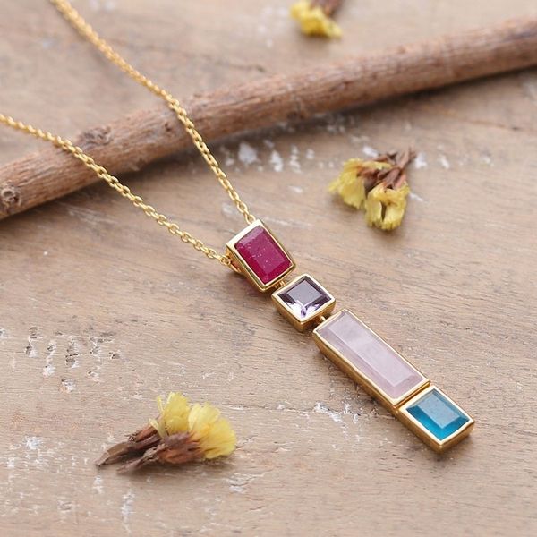 Alternate image for Polished 18k Gold-Plated Multi-Gemstone Pendant Necklace Vibrant Me