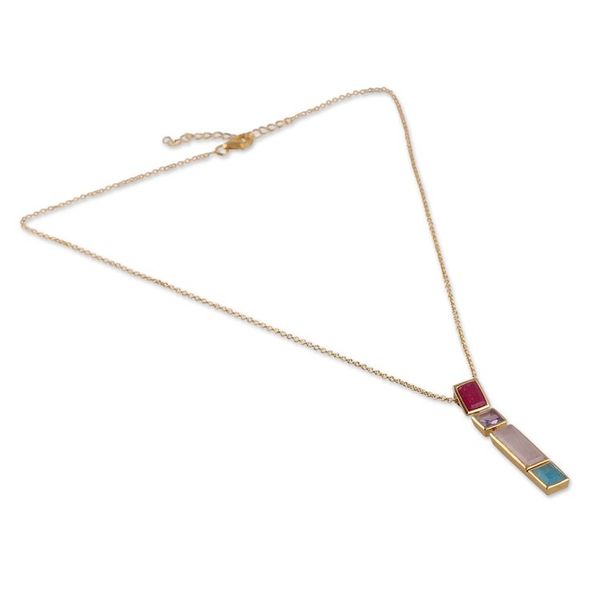 Alternate image for Polished 18k Gold-Plated Multi-Gemstone Pendant Necklace Vibrant Me