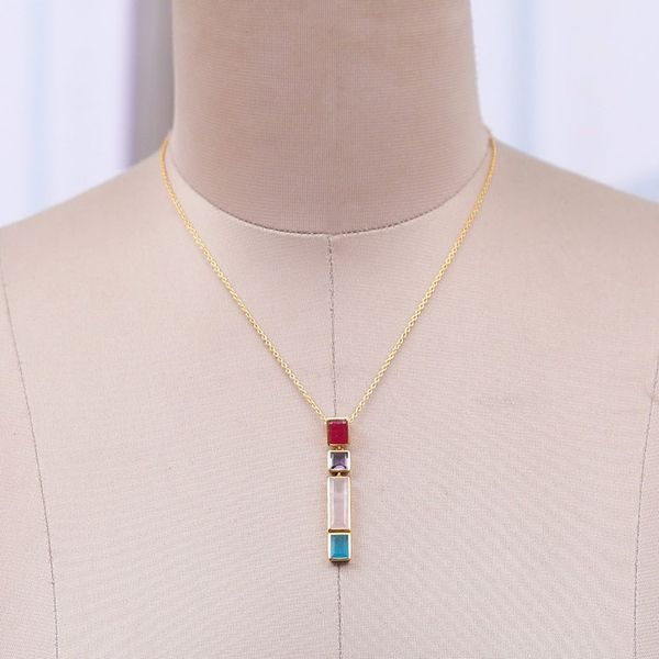 Alternate image for Polished 18k Gold-Plated Multi-Gemstone Pendant Necklace Vibrant Me