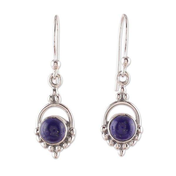 Alternate image for Polished Lapis Lazuli Cabochon Dangle Earrings from India Intellectual Allure