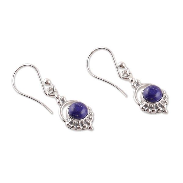 Alternate image for Polished Lapis Lazuli Cabochon Dangle Earrings from India Intellectual Allure