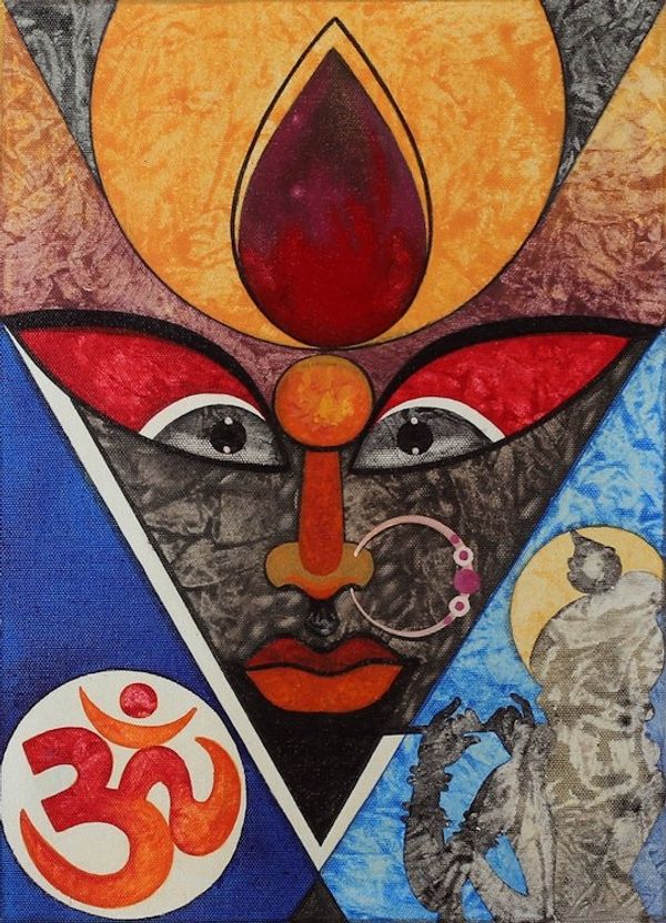 Alternate image for Signed Expressionist Traditional Acrylic Mahakali Painting Mahakali