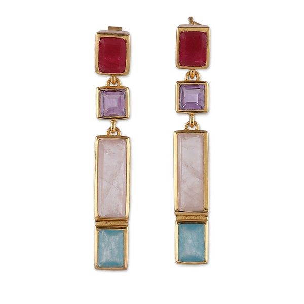 Alternate image for Polished 18k Gold-Plated Multi-Gemstone Dangle Earrings Vibrant Me