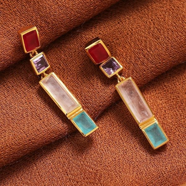 Alternate image for Polished 18k Gold-Plated Multi-Gemstone Dangle Earrings Vibrant Me
