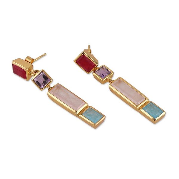 Alternate image for Polished 18k Gold-Plated Multi-Gemstone Dangle Earrings Vibrant Me