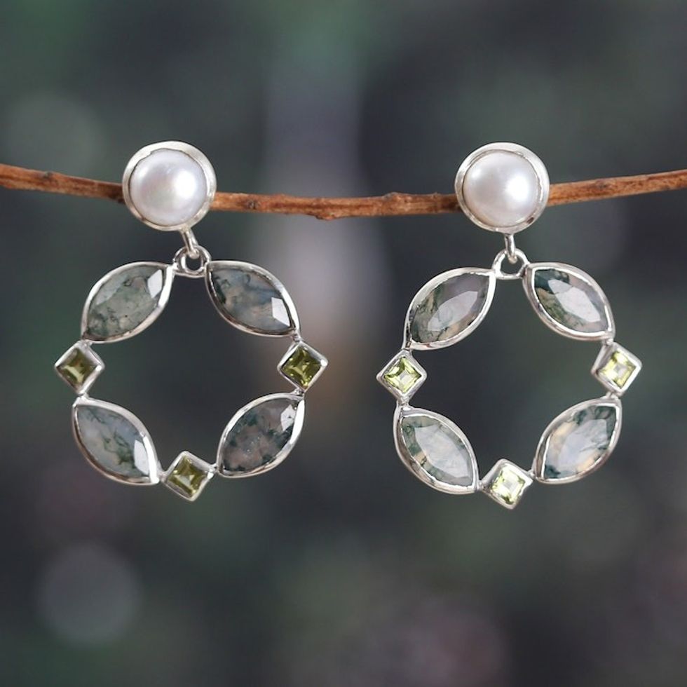 Faceted 10-Carat Multi-Gemstone Dangle Earrings from India 'Era of Fortune'