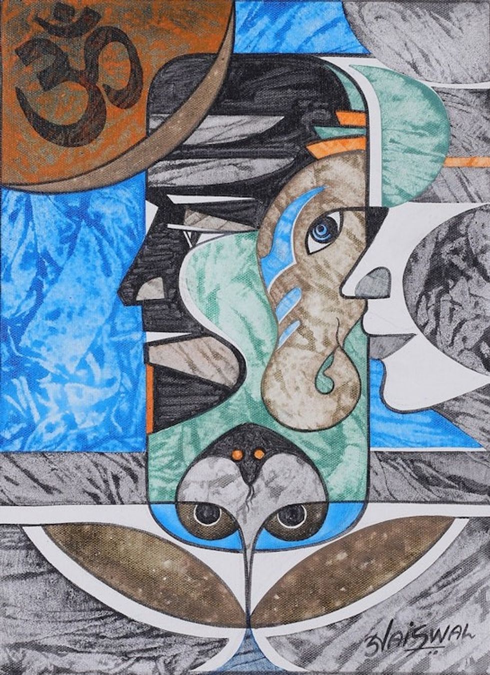 Signed Expressionist Traditional Acrylic Hindu Painting 'Shivalya'