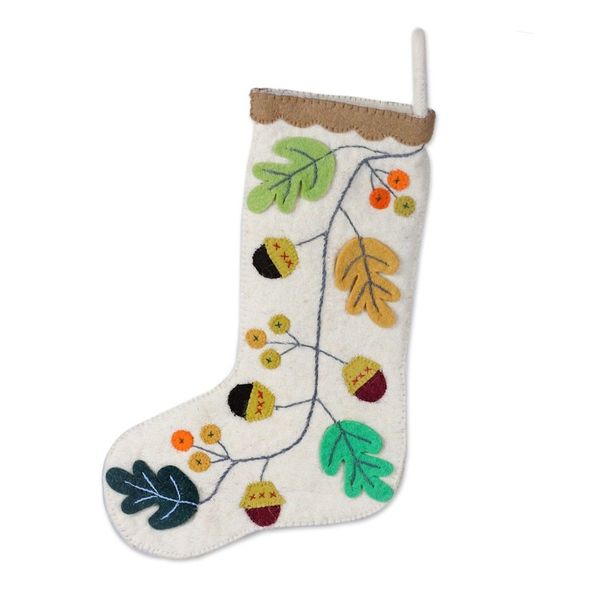 Alternate image for Handmade Applique Wool Felt Leaf Acorn Christmas Stocking Leaves of the Season