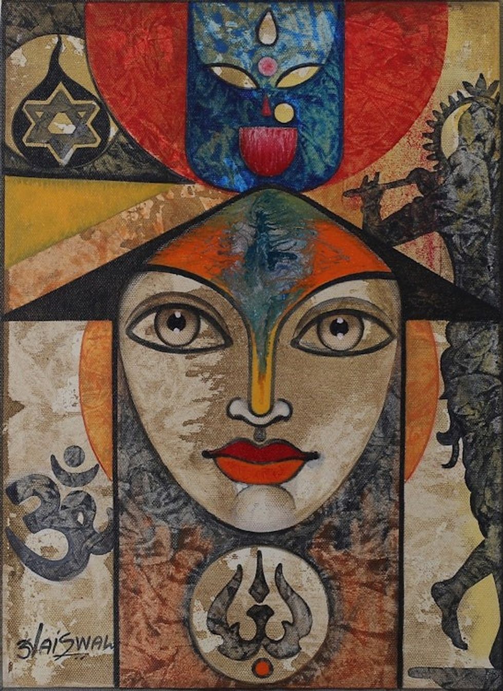Signed Expressionist Traditional Acrylic Draupadi Painting 'Draupadi'