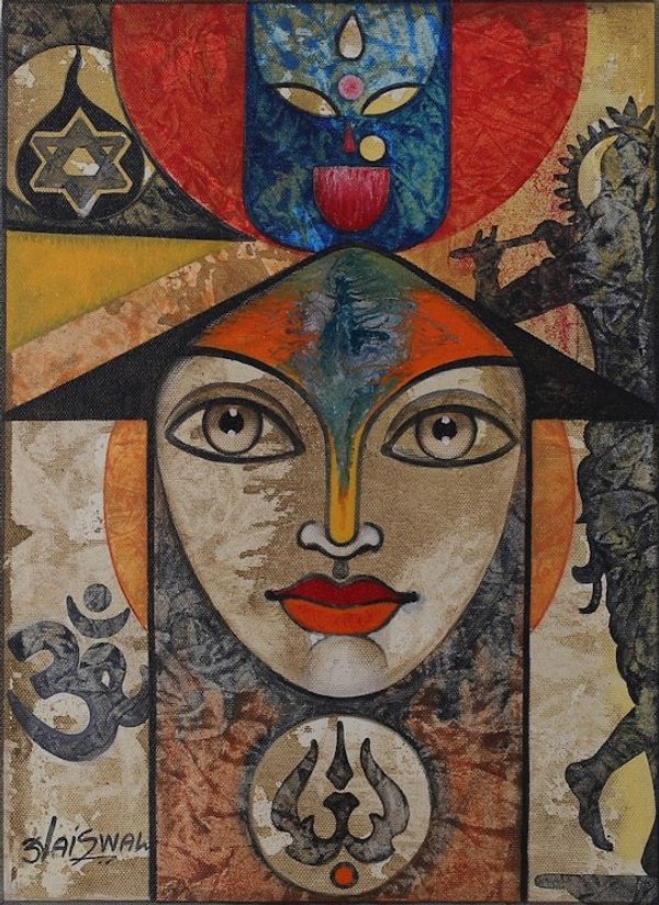 Alternate image for Signed Expressionist Traditional Acrylic Draupadi Painting Draupadi