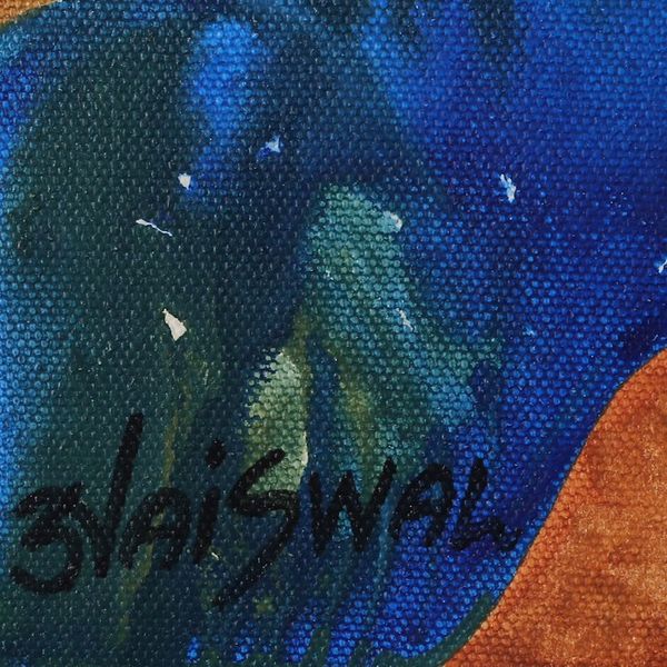 Alternate image for Signed Expressionist Acrylic Vasundhara and Peacock Painting Vasundhara