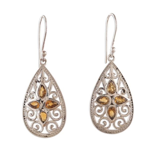 Alternate image for Floral Three-Carat Pear Citrine Dangle Earrings from India Queen of Joy