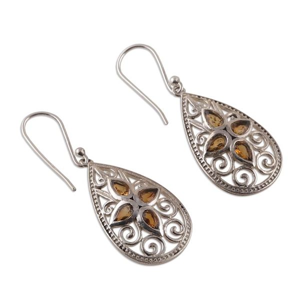 Alternate image for Floral Three-Carat Pear Citrine Dangle Earrings from India Queen of Joy