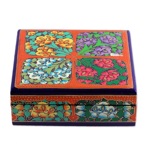 Alternate image for Set of 6 Floral Painted Orange Papier Mache Coasters Summer Elixir