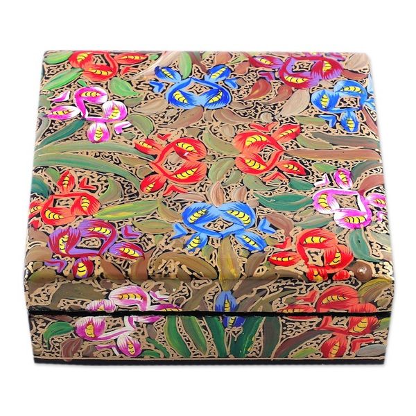 Alternate image for Set of 6 Floral Brown Wood and Papier Mache Coasters Blooming Manor