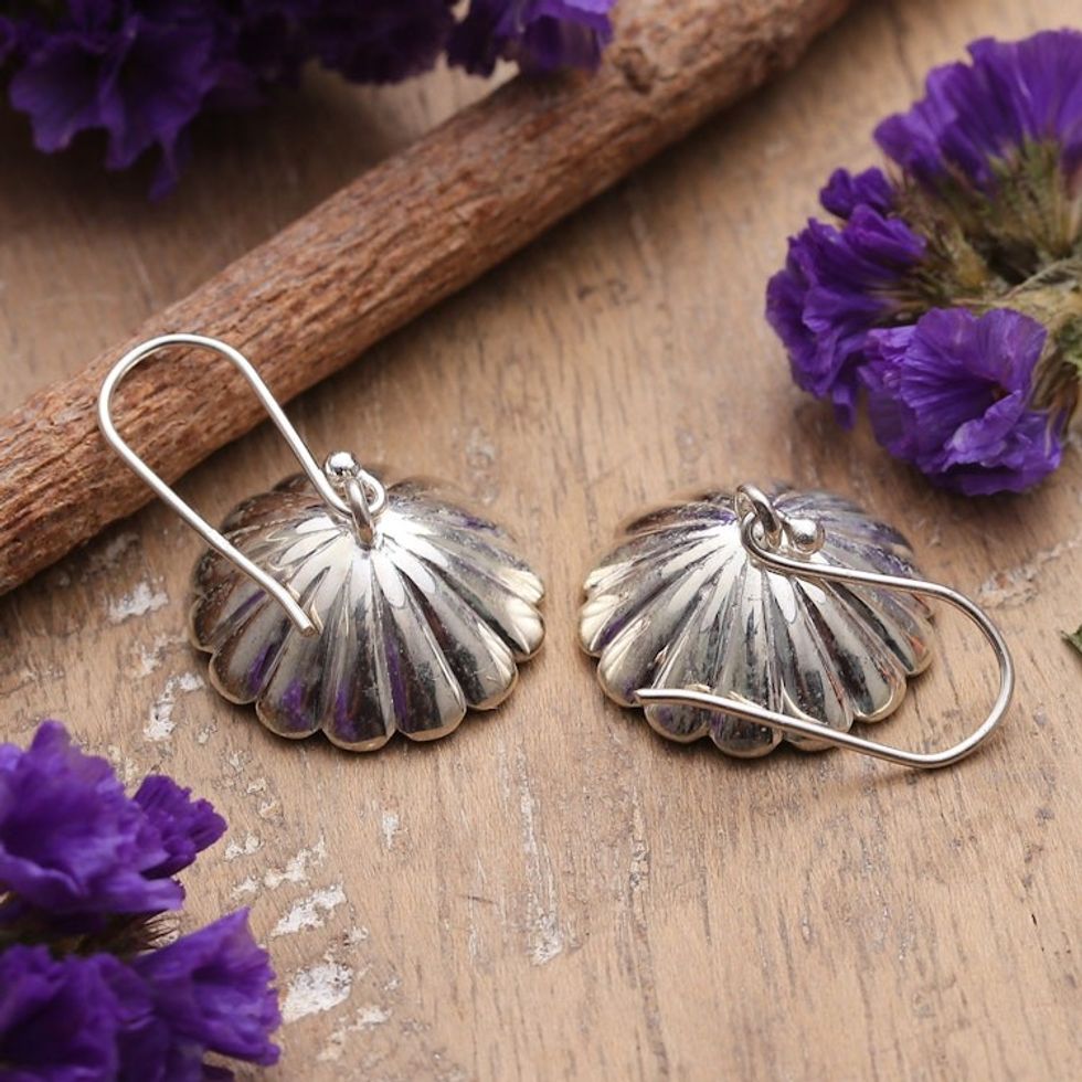 High-Polished Sterling Silver Parasol-Shaped Dangle Earrings 'Dazzling Parasol'