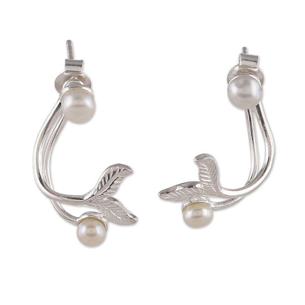 Alternate image for Ocean-Themed Sterling Silver and Cream Pearl Drop Earrings Pearly Fins