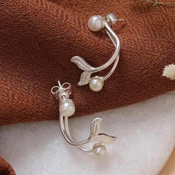 Alternate image for Ocean-Themed Sterling Silver and Cream Pearl Drop Earrings Pearly Fins