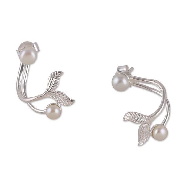 Alternate image for Ocean-Themed Sterling Silver and Cream Pearl Drop Earrings Pearly Fins