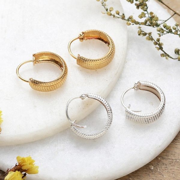 Alternate image for Set of 2 Textured Gold-Plated and Sterling Silver Earrings Everyday