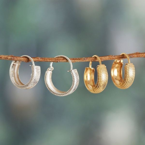Alternate image for Set of 2 Textured Gold-Plated and Sterling Silver Earrings Everyday
