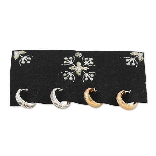 Alternate image for Set of 2 Textured Gold-Plated and Sterling Silver Earrings Everyday