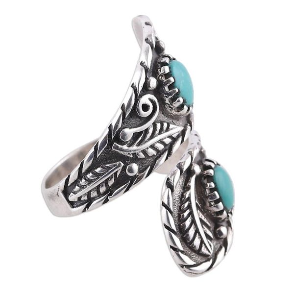 Alternate image for Classic Leafy and Floral Reconstituted Turquoise Wrap Ring Call from Paradise