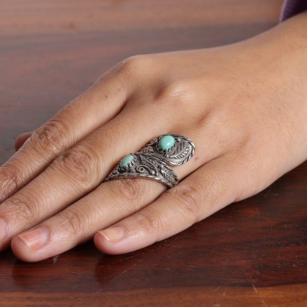 Alternate image for Classic Leafy and Floral Reconstituted Turquoise Wrap Ring Call from Paradise