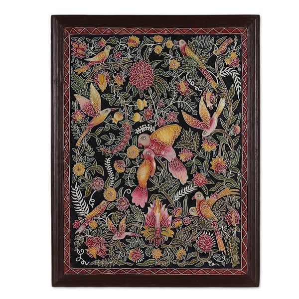Alternate image for Bird and Nature-Themed Painted Marble Dust Relief Wall Art Midnight Birds II