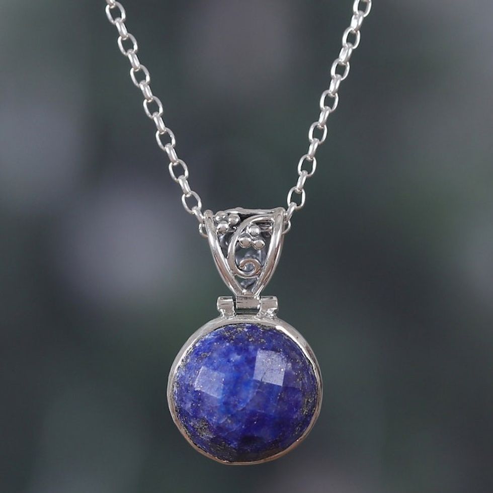 14-Carat Faceted Checkerboard Lapis Lazuli Pendant Necklace 'True Magic'