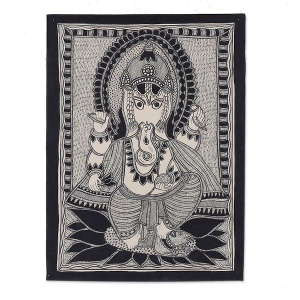 Alternate image for Madhubani Painting of Hindu God Ganesha on Handmade Paper Glorious Ganesha