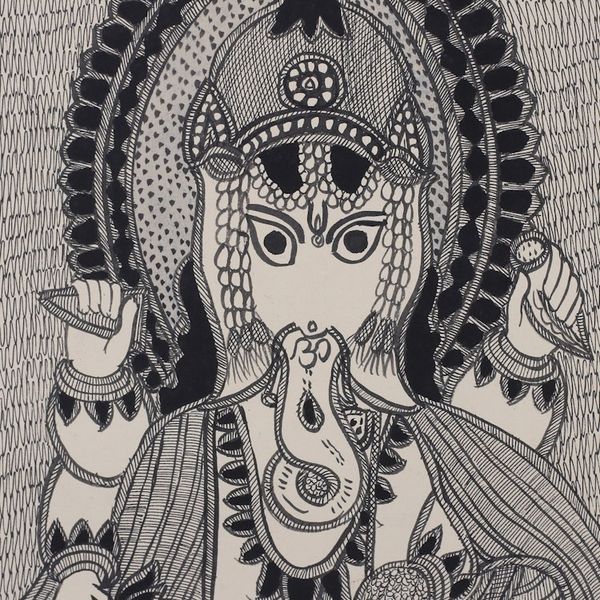 Alternate image for Madhubani Painting of Hindu God Ganesha on Handmade Paper Glorious Ganesha