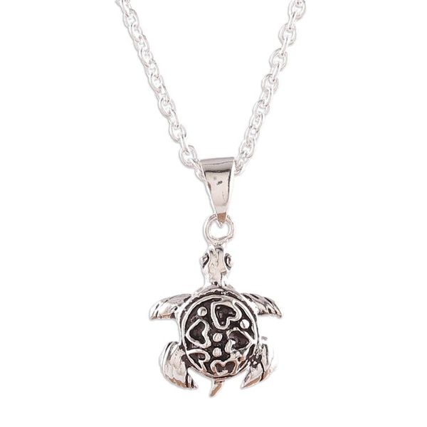 Alternate image for Romantic Turtle-Shaped Sterling Silver Pendant Necklace Turtle in Love