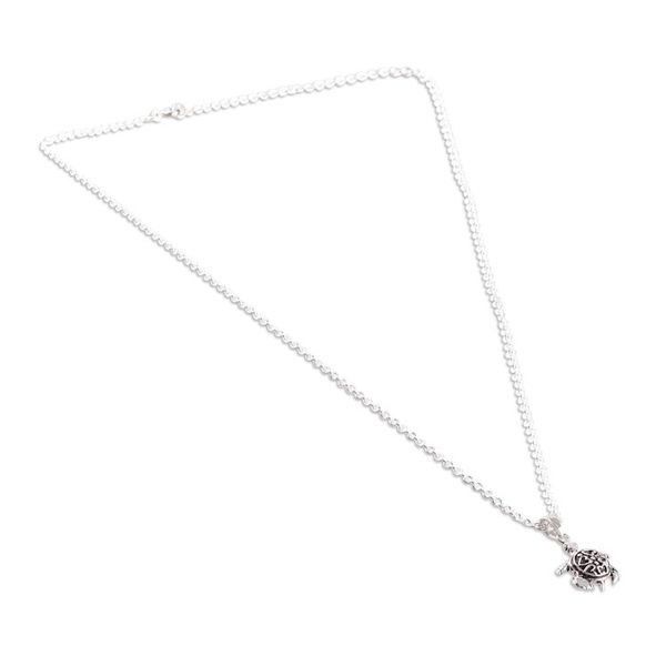 Alternate image for Romantic Turtle-Shaped Sterling Silver Pendant Necklace Turtle in Love
