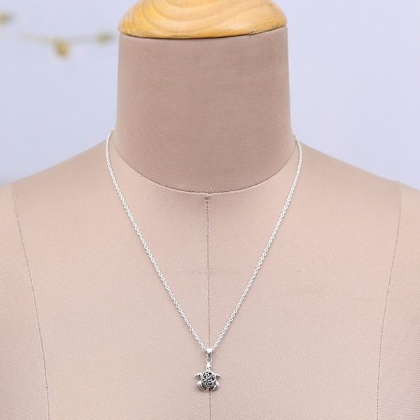 Alternate image for Romantic Turtle-Shaped Sterling Silver Pendant Necklace Turtle in Love