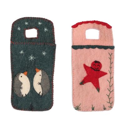 Alternate image for Set of 2 Handcrafted Holiday-Themed Wool Felt Mobile Cases Holiday Vibes